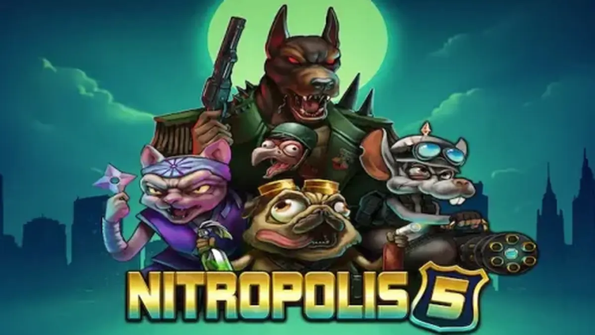 Tampilan visual aksi perang klan hewan di slot Nitropolis 5